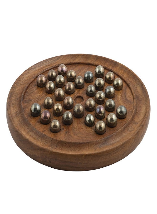 TOOLARTâ„¢ Wooden Solitaire Board Game in with Glass Marbles Brain-vita Unique Game 9" - Best Gift for Kids, Teens & Adults Made in India (RH_Solitaire_6) - Image 1